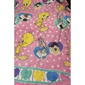 Vintage 1994 Twin Looney Tunes Bed Comforter Pink Warner Bros Tweety Taz Bugs
